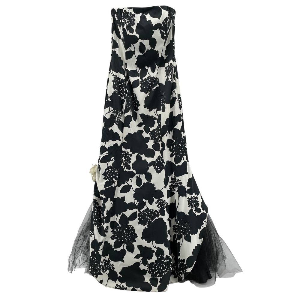Scott McClintock‎ Floral Gown Womens 6 Black White Strapless Prom Dress Vintage